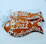 Zur Konfirmation, essbare Tischkarte, Platzkarte. Fisch 12 cm
