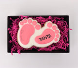 Schwangerschaftsankündigung, Geschenkbox mit Babyfüßchen-Keksen. Geschenk für Papa, Oma, Opa, Tante, Onkel - Fest Keks : Lebkuchen & Kekse für alle festlichen Anlässe