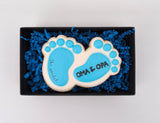 Schwangerschaftsankündigung, Geschenkbox mit Babyfüßchen-Keksen. Geschenk für Papa, Oma, Opa, Tante, Onkel - Fest Keks : Lebkuchen & Kekse für alle festlichen Anlässe