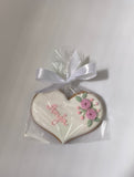 Hochzeitsherz, Tischkarte mit rosafarbenen Blumen, Personalisierbar. 10 cm - Fest Keks : Lebkuchen & Kekse für alle festlichen Anlässe