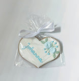 Hochzeitsherz, Tischkarte mit blauen Blumen, Personalisierbar. 10 cm - Fest Keks : Lebkuchen & Kekse für alle festlichen Anlässe