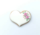 Hochzeitsherz, Tischkarte mit rosafarbenen Blumen, Personalisierbar. 10 cm - Fest Keks : Lebkuchen & Kekse für alle festlichen Anlässe