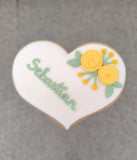 Hochzeitsherz, Tischkarte mit gelben Blumen, Personalisierbar. 10 cm - Fest Keks : Lebkuchen & Kekse für alle festlichen Anlässe