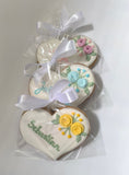Hochzeitsherz, Tischkarte mit rosafarbenen Blumen, Personalisierbar. 10 cm - Fest Keks : Lebkuchen & Kekse für alle festlichen Anlässe