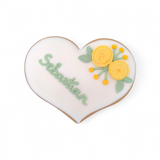 Hochzeitsherz, Tischkarte mit gelben Blumen, Personalisierbar. 10 cm - Fest Keks : Lebkuchen & Kekse für alle festlichen Anlässe