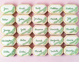 Namenskarte mit Zweigen und Blättern, weiß, gold, grün, 9 cm - Fest Keks : Lebkuchen & Kekse für alle festlichen Anlässe