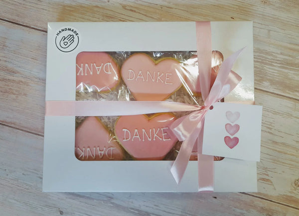 VEGAN - Keks-Paket (DANKE Herzchen)  im Geschenkkarton (20*27cm) & Grußkarte